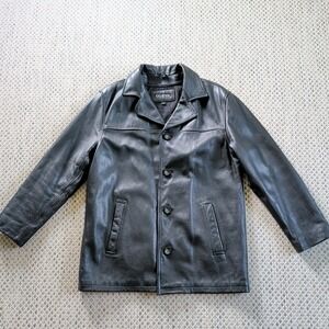 GUESS Black Leather Fleece Liner Button Up Jacket Coat Men's Medium Excellent!